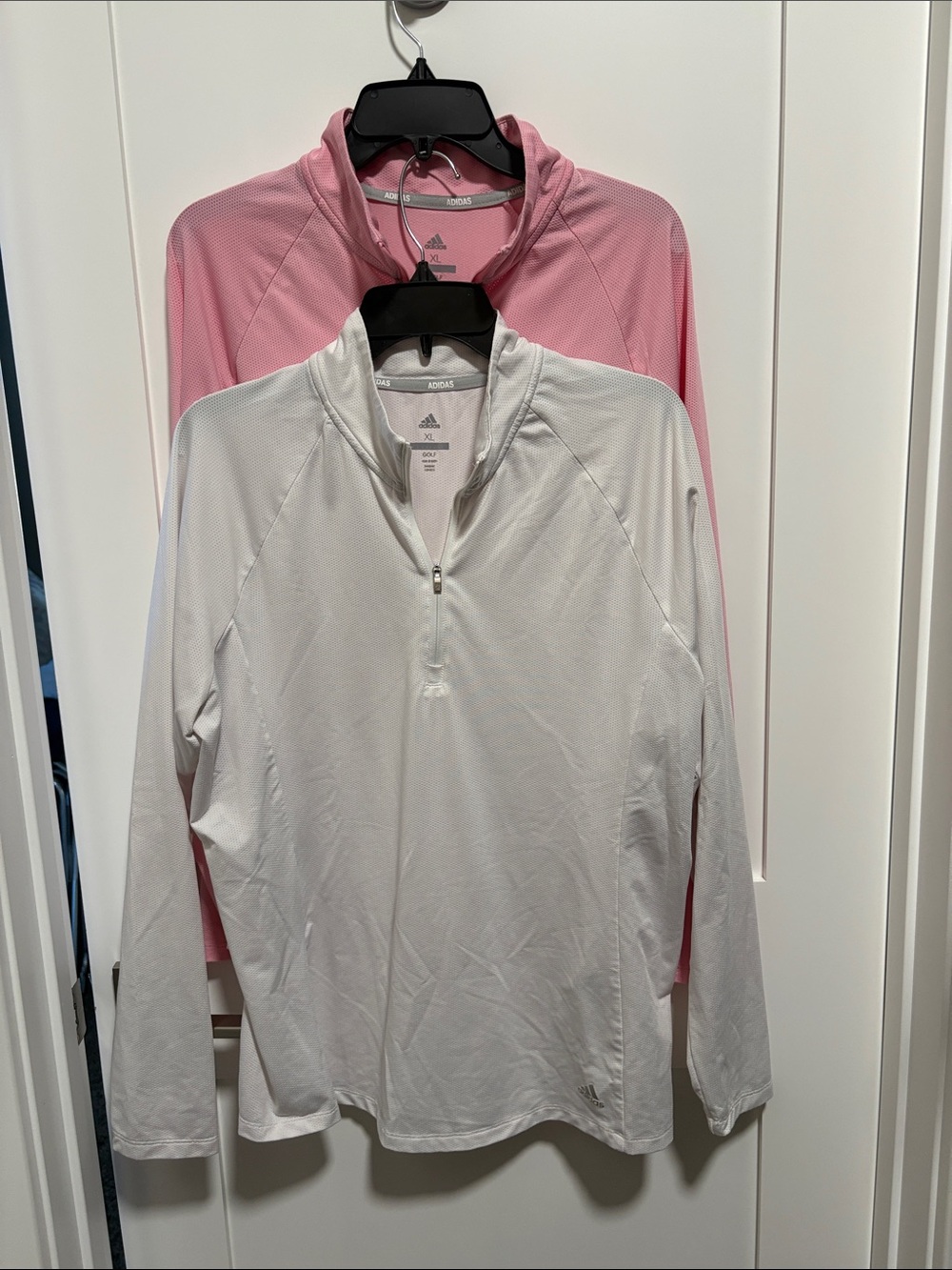 adidas Women’s set of (2) White & Pink Long-Sleeve 1/4 Zip Active Tops